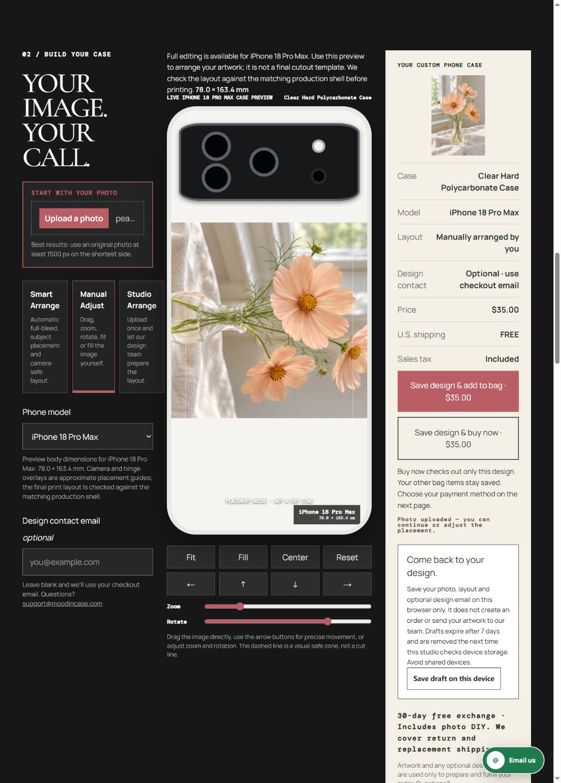 Actual Mood editor screenshot with the flower teaching artwork deliberately rotated 90 degrees at unchanged Fit, zoom and position.